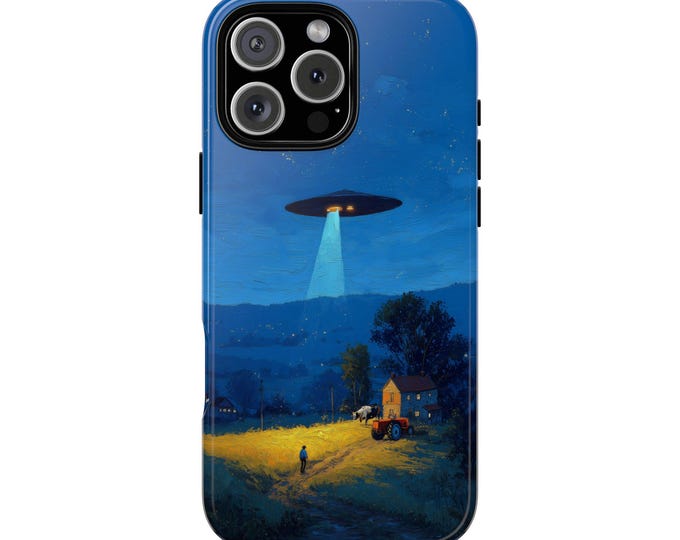 UFO Rural Otherworldly Night Vintage Night Village Phone Case: iPhone, Galaxy, Pixel - Lifetime Warranty