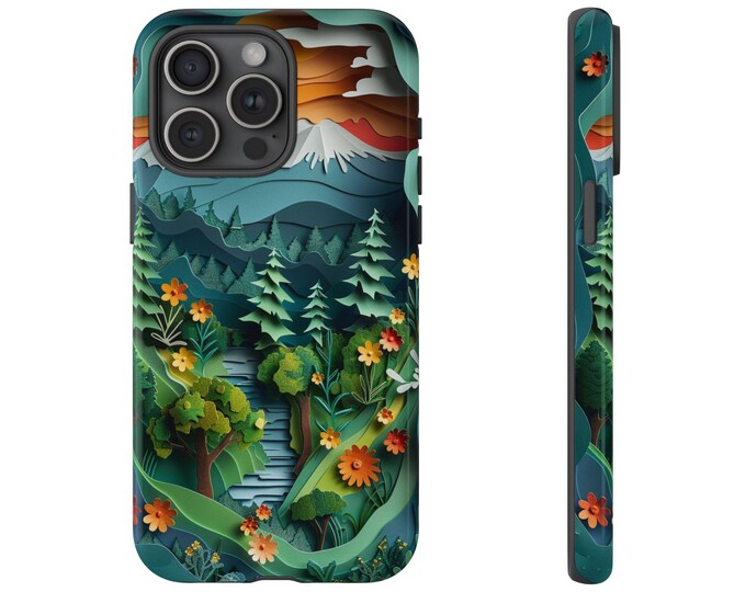 Mountain Wilderness Forest Paper Cut Phone Case: iPhone, Galaxy, Pixel - Lifetime Warranty