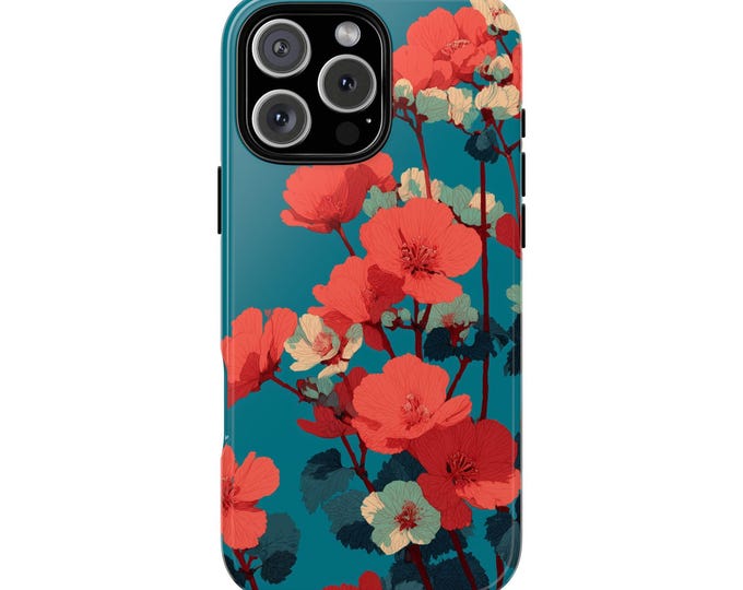 Coral Teal Flowers Vibrant Neon Colors Phone Case: iPhone, Galaxy, Pixel - Lifetime Warranty
