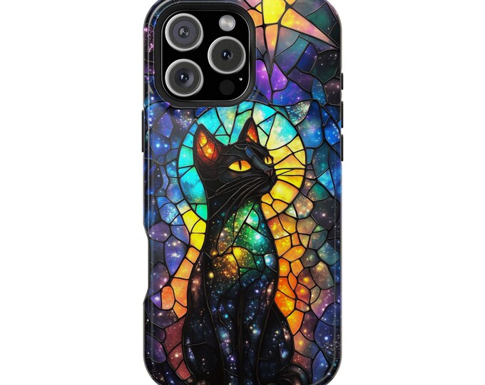 Nebula Black Cat Stained Glass Pastel Phone Case: iPhone, Galaxy, Pixel - Lifetime Warranty