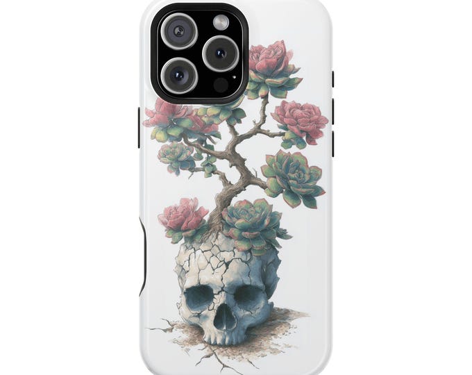 Succulent Bonsai Tree Cracked Skull Flower Phone Case: iPhone, Galaxy, Pixel - Lifetime Warranty