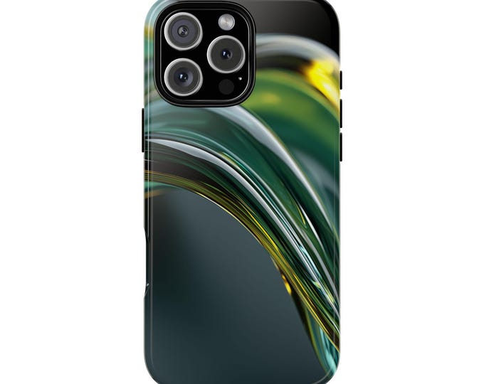 Green Fluid Waves Emerald Flow Pattern Phone Case: Tough Cover for iPhone (MagSafe Compatible), Samsung Galaxy, Pixel