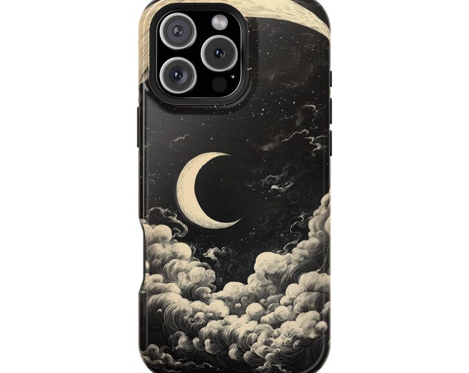 Celestial Lunar Sky Clouds Black White Phone Case: iPhone, Galaxy, Pixel - Lifetime Warranty