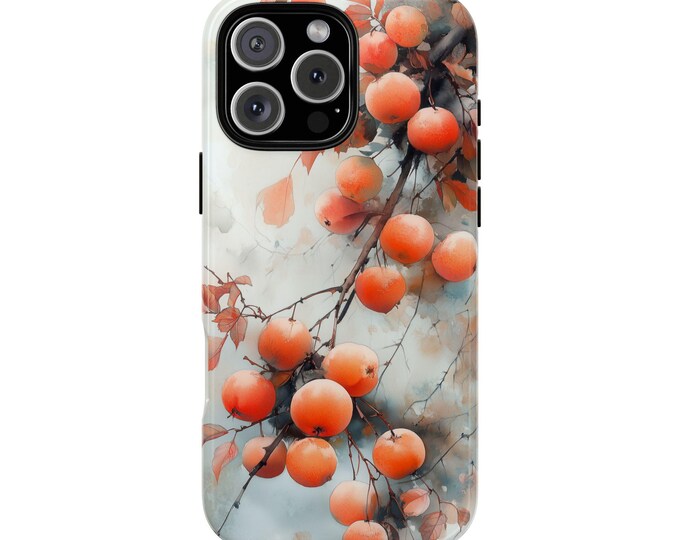 Persimmon Fruit Tree Branch Watercolor Phone Case: iPhone, Galaxy, Pixel - Lifetime Warranty
