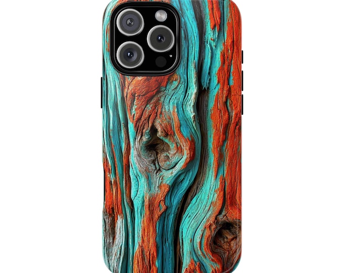 Weathered Driftwood Teal Red Wood Bark Phone Case: iPhone, Galaxy, Pixel - Lifetime Warranty