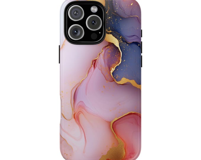 Pink Marble Gold Accents Wave Phone Case: iPhone, Galaxy, Pixel - Lifetime Warranty