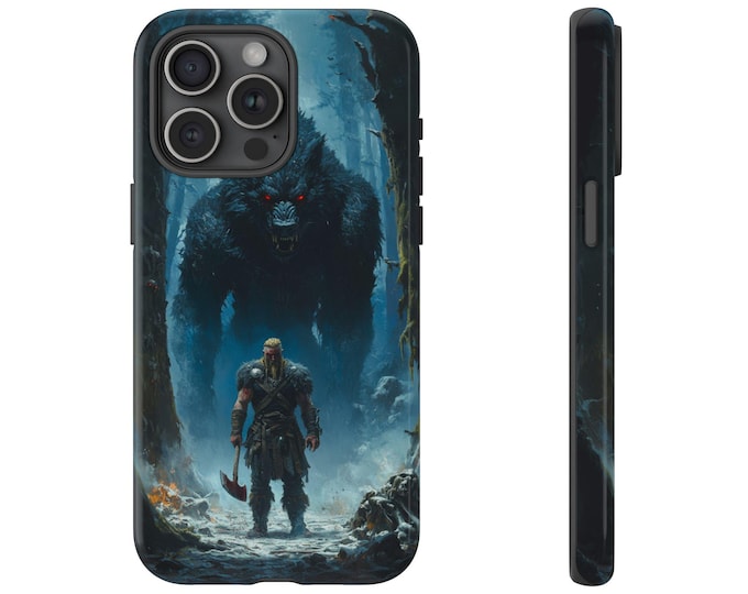 Viking Warrior Giant Werewolf Case, Forest Battle Wolf Cover, Valhalla War Design - Tough Phone Case for iPhone, Samsung Galaxy, Pixel