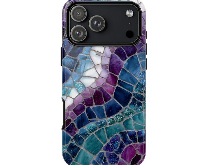 Purple Blue Mosaic Tile Glass Phone Case: iPhone, Galaxy, Pixel - Lifetime Warranty