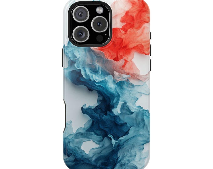 Blue Red Liquid Smoke Waves Artistic Paint Phone Case: iPhone, Galaxy, Pixel - Lifetime Warranty