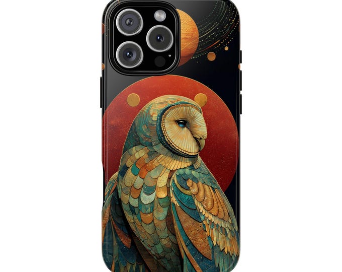 Ancient Egypt Sun Owl Teal Phone Case: Tough Cover for iPhone (MagSafe Compatible), Samsung Galaxy, Pixel