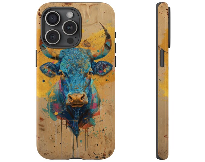 Blue Bull Head Abstract Painting Phone Case: iPhone, Galaxy, Pixel - Lifetime Warranty