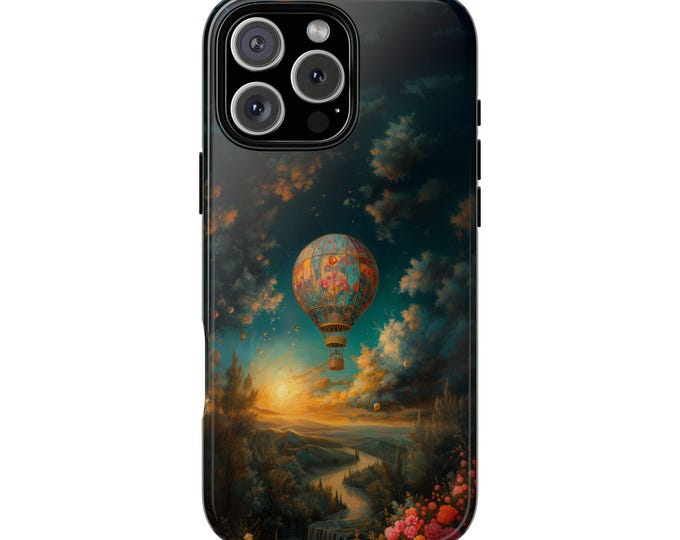 Vintage Hot Air Balloon Sunset Sky Flowers Phone Case: iPhone, Galaxy, Pixel - Lifetime Warranty