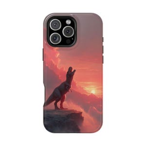 Tyrannosaurus Rex Roaring Dinosaur Sunset Phone Case: Tough Cover for iPhone (MagSafe Compatible), Samsung Galaxy, Pixel