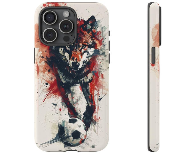 Red Wolf Soccer Ball Phone Case: iPhone, Galaxy, Pixel - Lifetime Warranty