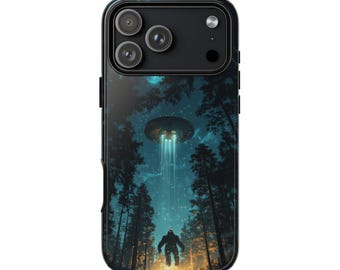 UFO Bigfoot Forest Sasquatch Alien Abduction Phone Case • Original Artwork • Heavy Duty Protection • Tech Gift • Lifetime Warranty