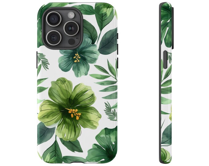 Green Hawaii Floral Pattern Flowers Phone Case: iPhone, Galaxy, Pixel - Lifetime Warranty