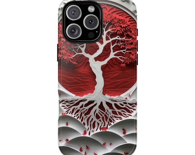 White Red Tree Papercut Phone Case: iPhone, Galaxy, Pixel - Lifetime Warranty