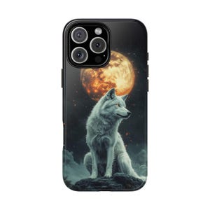 White Wolf Full Lunar Orange Moon Wolves Night Phone Cover Case: iPhone, Galaxy, Pixel