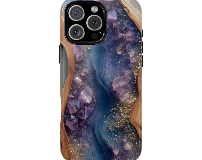Purple Amethyst Driftwood Resin Crystal Phone Case: iPhone, Galaxy, Pixel - Lifetime Warranty
