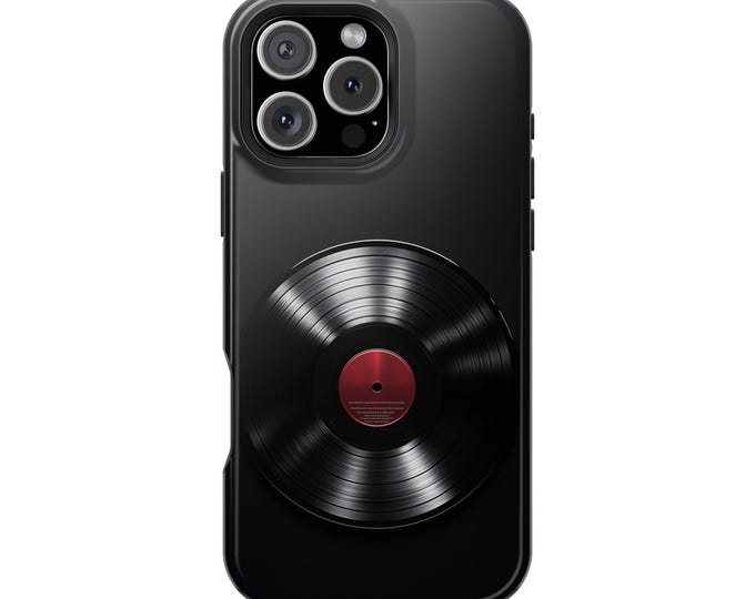 Black Vinyl Record Metallic Finish Phone Case: iPhone, Galaxy, Pixel - Lifetime Warranty