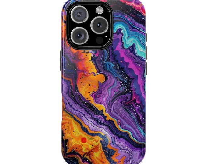 Purple Orange Hydro Dipped Liquid Teal Abstract Phone Case: iPhone, Galaxy, Pixel - MagSafe Compatible