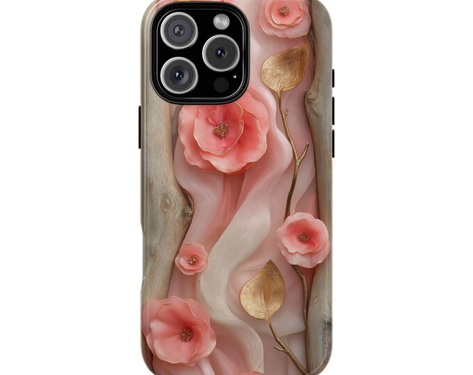 Blush Pink Flower Driftwood Wood Resin Phone Case: iPhone, Galaxy, Pixel - Lifetime Warranty