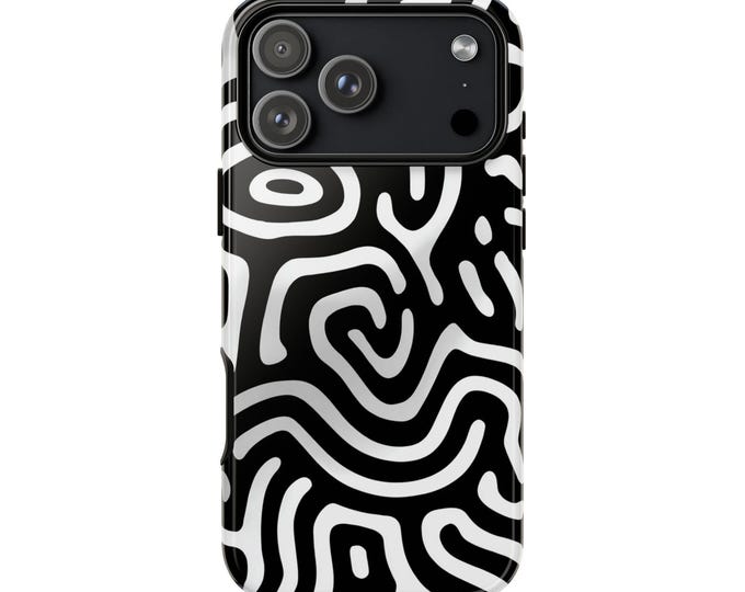 Dynamic Black White Geometric Waves Phone Case: iPhone, Galaxy, Pixel - Lifetime Warranty