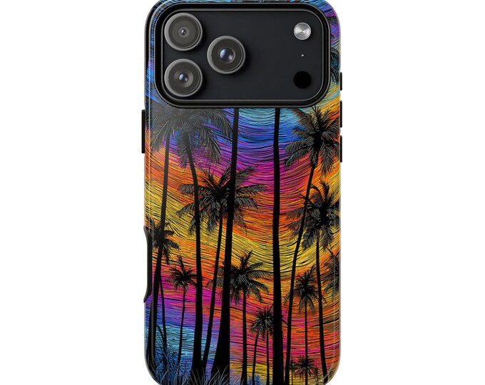 Palm Trees Psychedelic Sunset Sky Phone Case: iPhone, Galaxy, Pixel - Lifetime Warranty