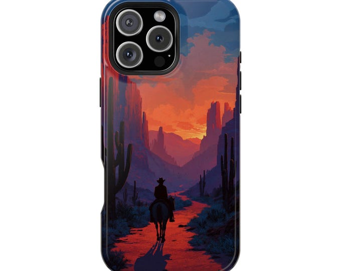 Cowboy Desert Canyon Saddle Sunset Phone Case: iPhone, Galaxy, Pixel - Lifetime Warranty