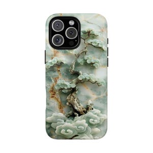 Jade Bonsai Tree Carving Green Marble Phone Case: Tough Cover for iPhone (MagSafe Compatible), Samsung Galaxy, Pixel