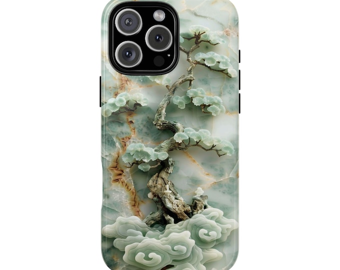 Jade Bonsai Tree Carving Green Marble Phone Case: iPhone, Galaxy, Pixel - Lifetime Warranty