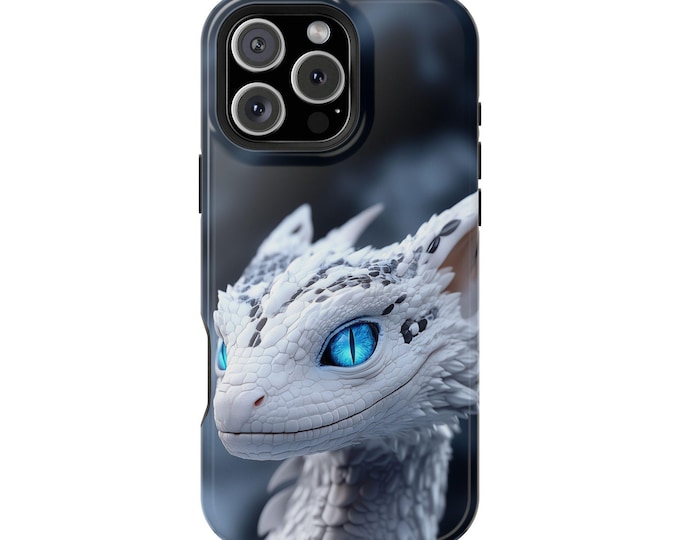 White Dragon Ice Blue Bright Eyes Phone Case - iPhone 17 Pro Max 16 15 14 13 12 11, Samsung Galaxy S25 Ultra S24 S23 S22, Google Pixel