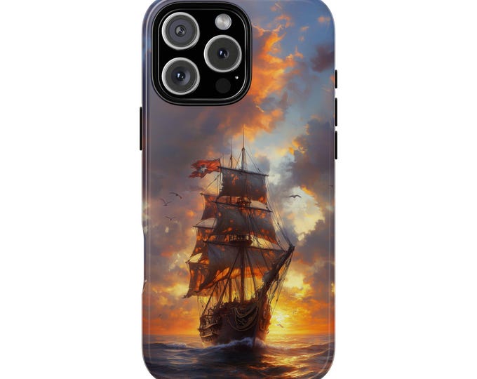 Majestic Pirate Ship Sailing Across Sea Phone Case: iPhone, Galaxy, Pixel - Lifetime Warranty