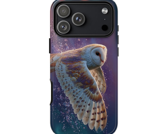 Barn Owl Celestial Purple Dust Phone Case: iPhone, Galaxy, Pixel - Lifetime Warranty