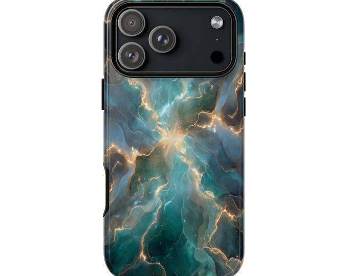Solar Burst Teal Explosion Marble Phone Case: iPhone, Galaxy, Pixel - Lifetime Warranty