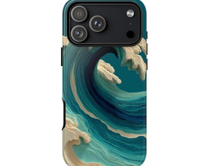 Abstract Ocean Wave Cream Ivory Teal Phone Case: iPhone, Galaxy, Pixel - Lifetime Warranty