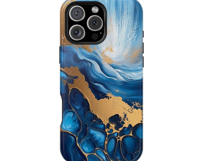 Sky Blue Gold Oil Painting Phone Case: iPhone, Galaxy, Pixel - Lifetime Warranty