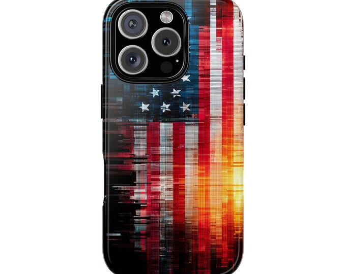 American Flag Distorted Glitch Static Phone Case: iPhone, Galaxy, Pixel - Lifetime Warranty