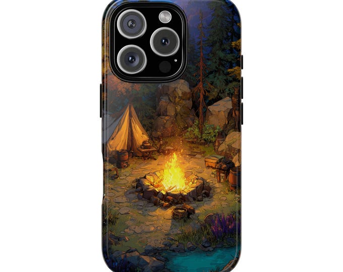 Campfire Wilderness Tent Camping Phone Case: iPhone, Galaxy, Pixel - Lifetime Warranty