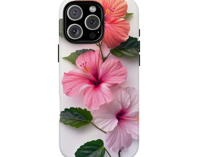 Pink Hibiscus Flower Hawaii Floral Phone Case: Tough Cover for iPhone (MagSafe Compatible), Samsung Galaxy, Pixel