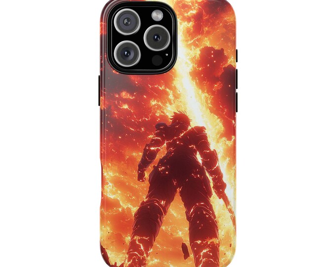 Anime Fire Knight Glowing Flames Phone Case: iPhone, Galaxy, Pixel - Lifetime Warranty
