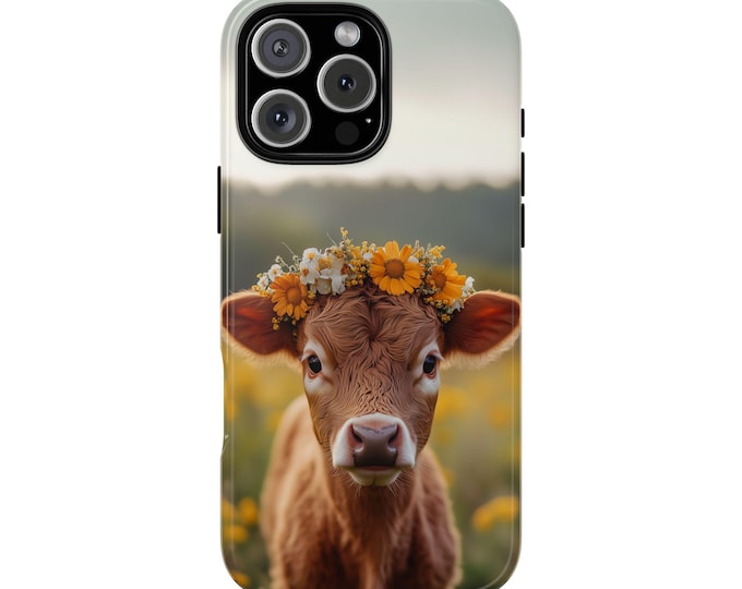 Brown Calf Baby Cow Boho Flower Crown Phone Case: iPhone, Galaxy, Pixel - Lifetime Warranty