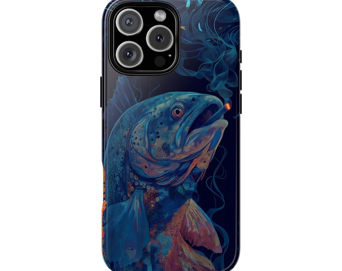 Smoking Fish Aquatic Depths Deep Blue Phone Case: Tough Cover for iPhone (MagSafe Compatible), Samsung Galaxy, Pixel
