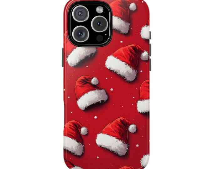 Santa Hat Pattern Red Christmas Phone Case: iPhone, Galaxy, Pixel - Lifetime Warranty