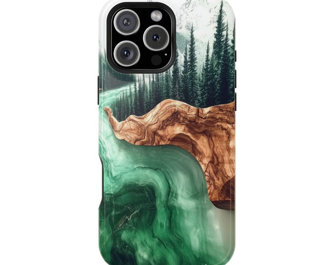 Green River Wood Marble Resin Pine Trees Phone Case: iPhone, Galaxy, Pixel - Lifetime Warranty