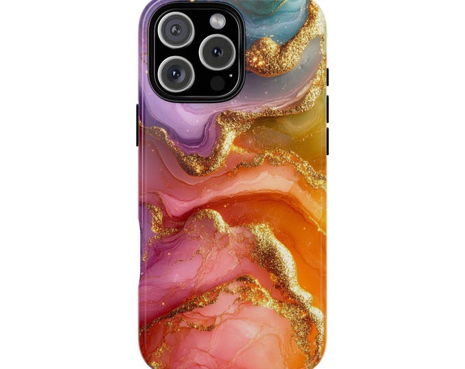 Liquid Marble Gold Dust Pink Teal Purple Phone Case: iPhone, Galaxy, Pixel - Lifetime Warranty
