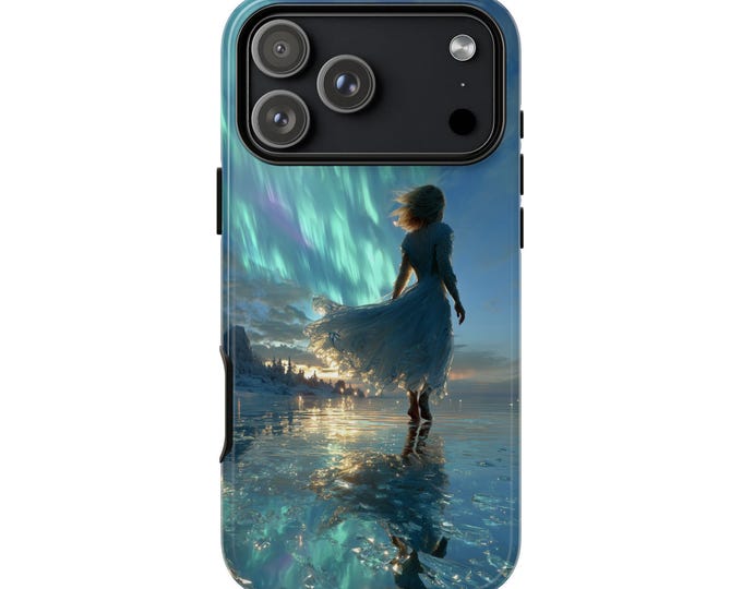 Northern Lights Girl Ocean Shore Phone Case: iPhone, Galaxy, Pixel - Lifetime Warranty