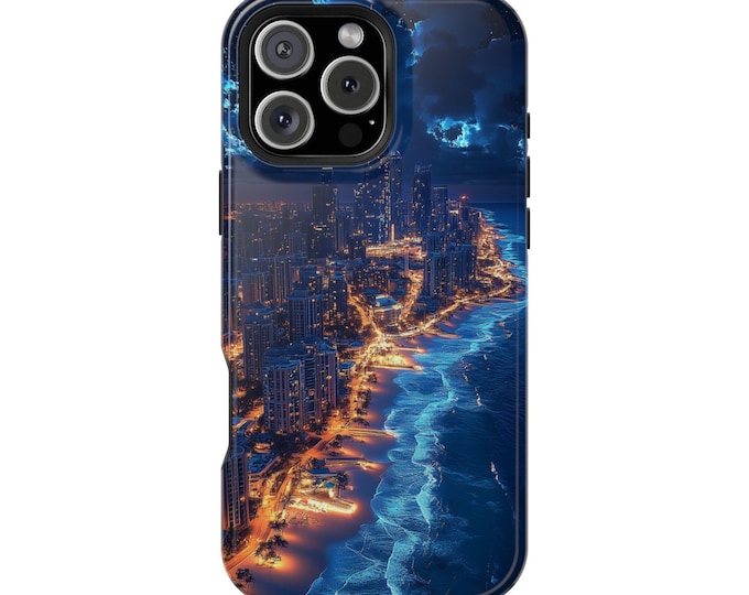 Night Coastal Beach City Ocean Shore Phone Case: iPhone, Galaxy, Pixel - Lifetime Warranty