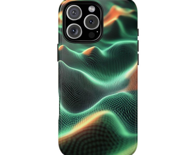 Green Pulse Gravity Waves Abstract Synth Phone Case: iPhone, Galaxy, Pixel - Lifetime Warranty