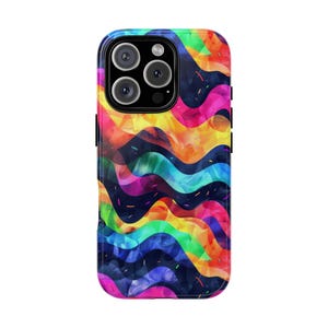 Neon Sonic Technicolor Sine Waves Abstract Phone Case: Tough Cover for iPhone (MagSafe Compatible), Samsung Galaxy, Pixel